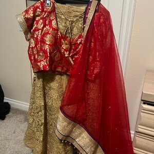 Red and Gold Embroidered Lehenga Choli